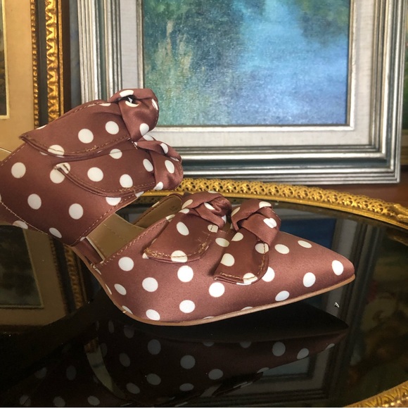 NWOB Vintage Gianni Bini Satin Polka Dot Heeled Mules - Picture 4 of 12